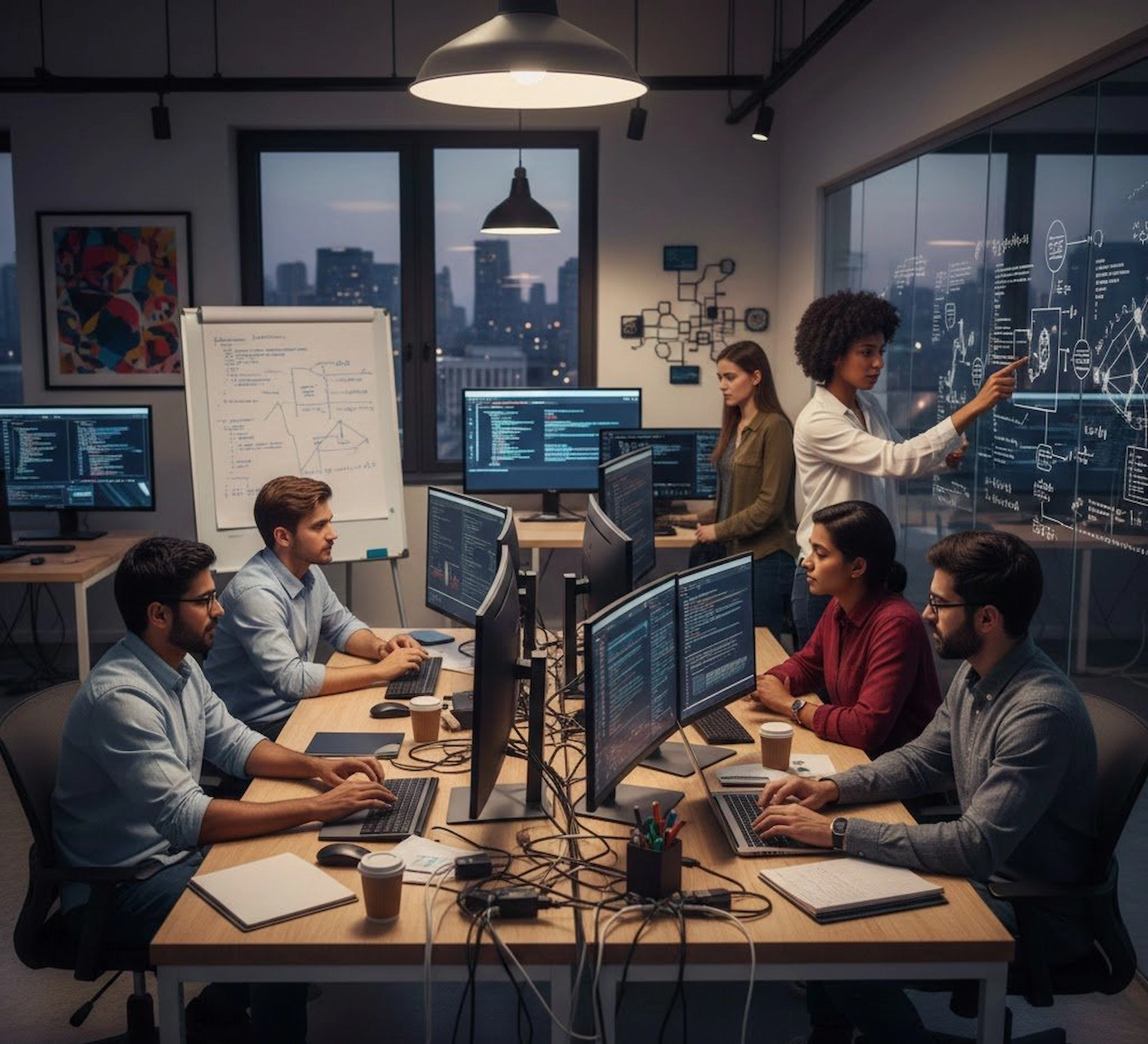 AI startup team developing machine learning algorithms